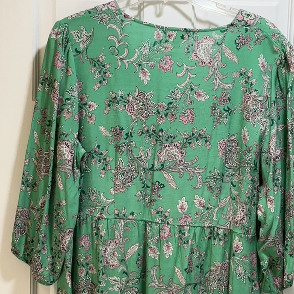 J Jill Knee Length Dress Lovely Jacobean Print of Mint Green and Soft Pink - Picture 6 of 10
